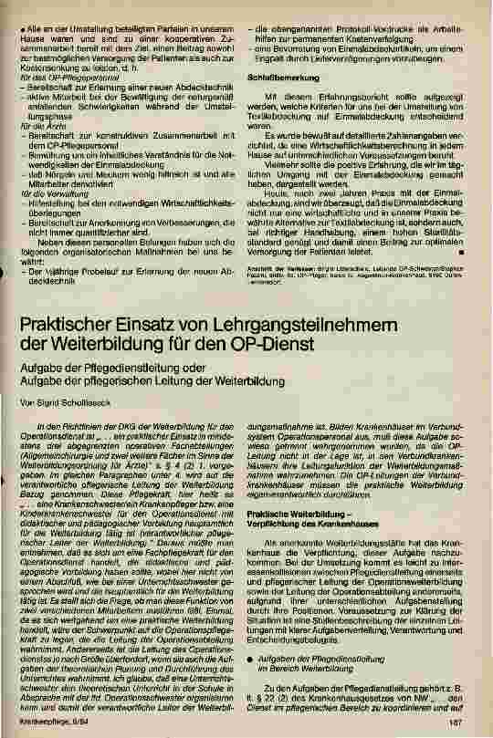 Vorschauseite 1: Praktischer Einsatz von Lehrgangsteilnehmern der Weiterbildung für den OP-Dienst