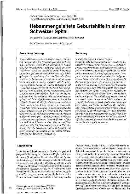 Vorschauseite 1: Hebammengeleitete Geburtshilfe in einem Schweizer SpitalEvaluation eines neuen Betreuungsmodells für die Geburt