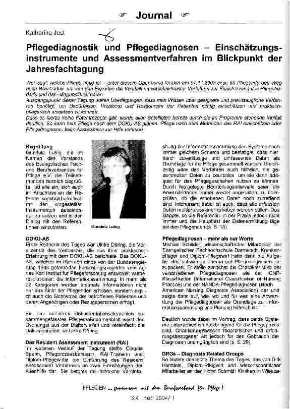 Vorschauseite 1: Pflegediagnostik und Pflegediagnosen - Einschätzungsinstrumente und Assessmentverfahren im Blickpunkt der Jahresfachtagung