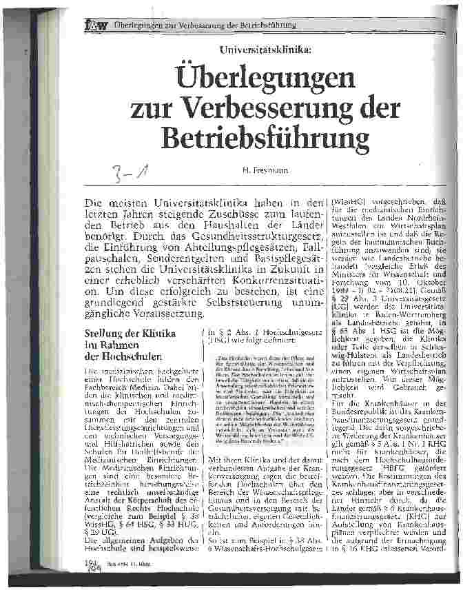 Vorschauseite 1: Universitätsklinika: Überlegungen zur Verbesserung der Betriebsführung