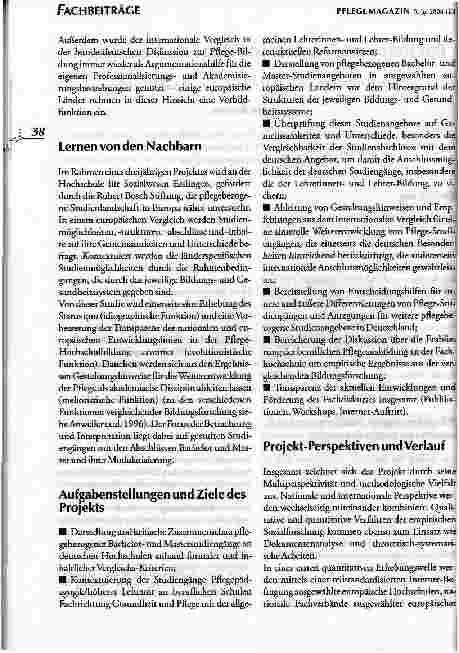 Vorschauseite 2: Bachelor und Master in PflegestudiengängenIN NATIONALER UND INTERNATIONALER PERSPEKTIVE