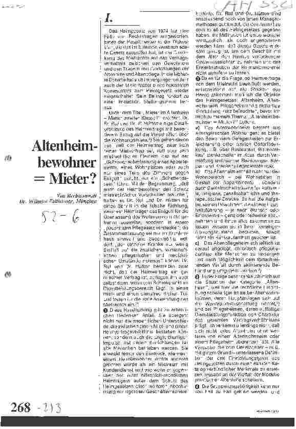 Vorschauseite 1: Altenheimbewohner = Mieter?