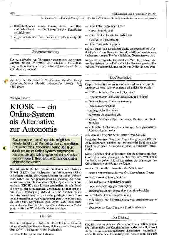 Vorschauseite 1: KIOSK - ein Online-System als Alternative zur Autonomie