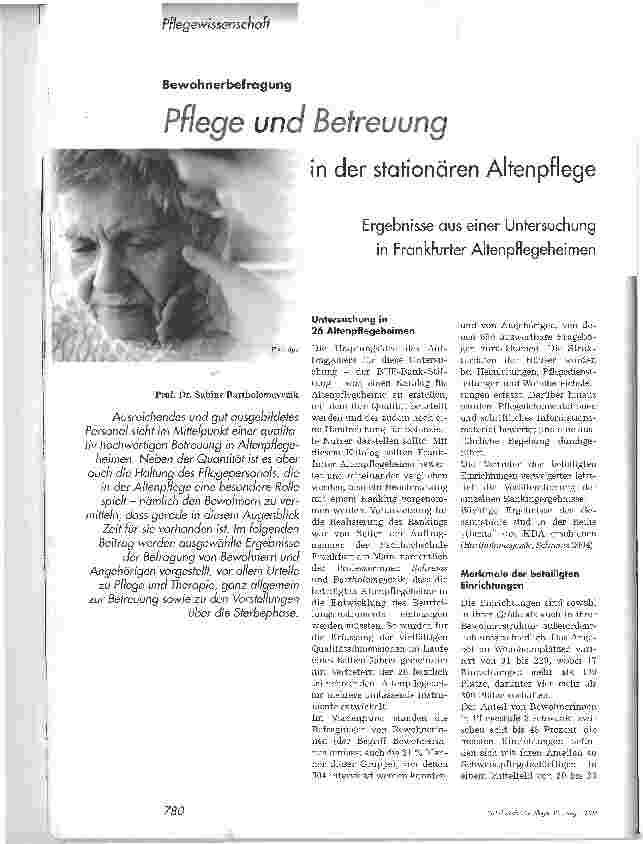 Vorschauseite 1: Pflege und Betreuung in der stationären AltenpflegeErgebnisse aus einer Untersuchung in Frankfurter Altenpflegeheimen