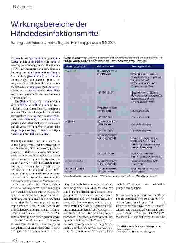 Vorschauseite 1: Wirkungsbereiche der Händedesinfektionsmittel