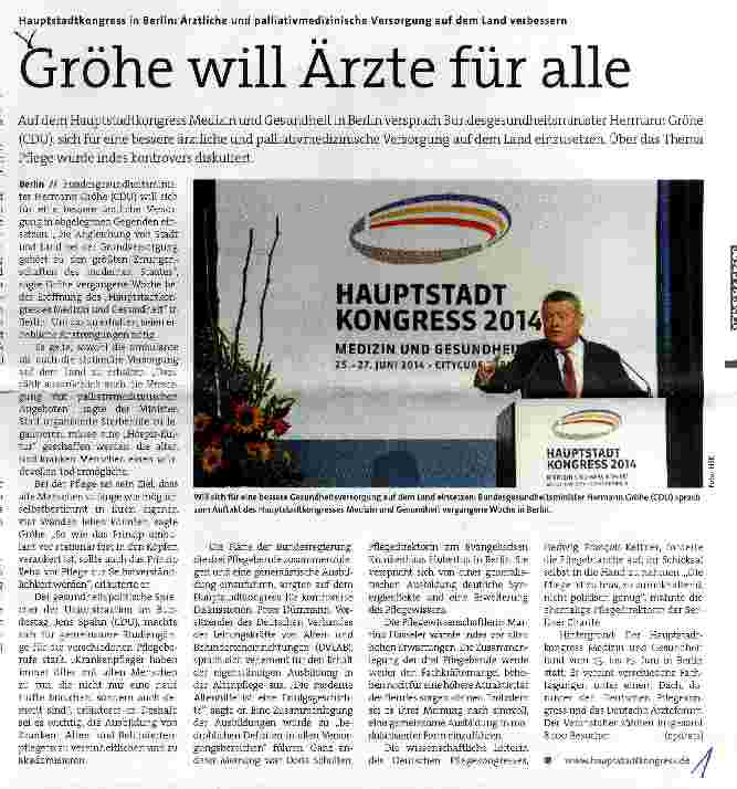 Vorschauseite 1: Gröhe will Ärzte für alle