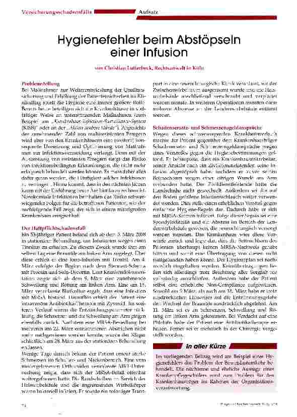 Vorschauseite 1: Hygienefehler beim Abstöpseln einer Infusion