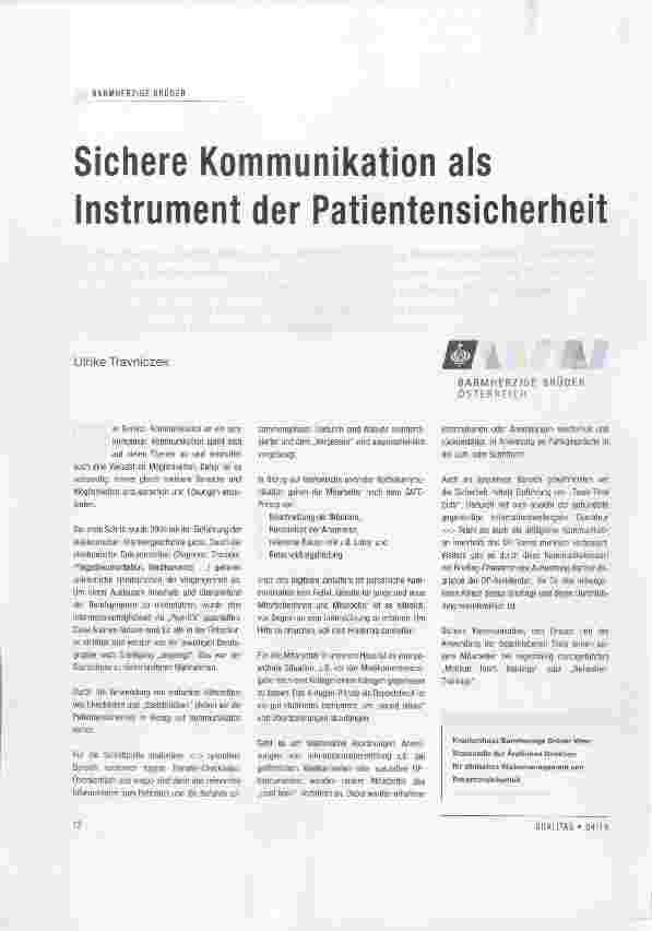 Vorschauseite 1: Sichere Kommunikation als Instrument der Patientensicherheit