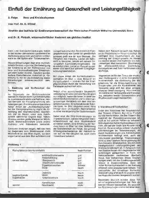 Vorschauseite 1: Einfluß der Ernährung auf Gesundheit und Leistungsfähigkeit 5. Folge: Herz und Kreislaufsystem