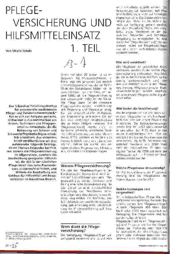 Vorschauseite 1: Pflegeversicherung (PV) und Hilfsmitteleinsatz 1.Teil