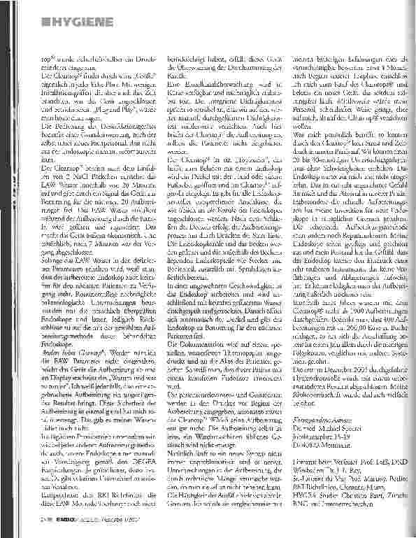 Vorschauseite 3: Neuartiges Desinfektionssystem ohne Benutzung von Desinfektionsmitteln Praxiserfahrung über Cleantop für flexible Endoskope