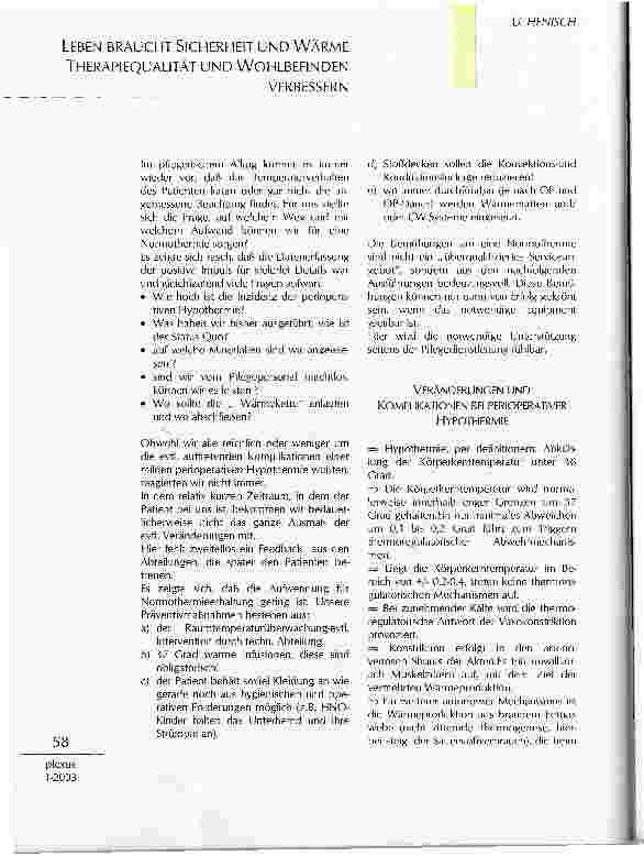 Vorschauseite 1: LEBEN BRAUCHT SICHERHEIT UND WÄRME THERAPIEQUALITÄT UND WOHLBEFINDENVERBESSERN