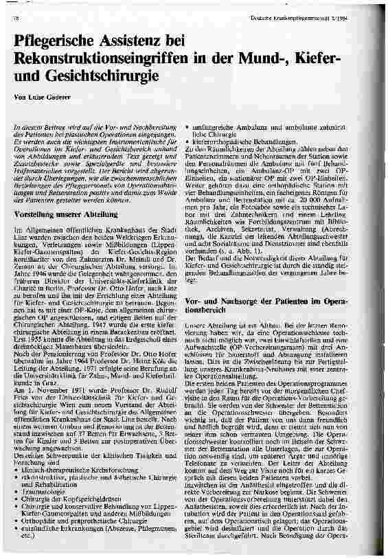 Vorschauseite 1: Pflegerische Assistenz bei Rekonstruktionseingriffen in der Mund-, Kieferund Gesichtschirurgie