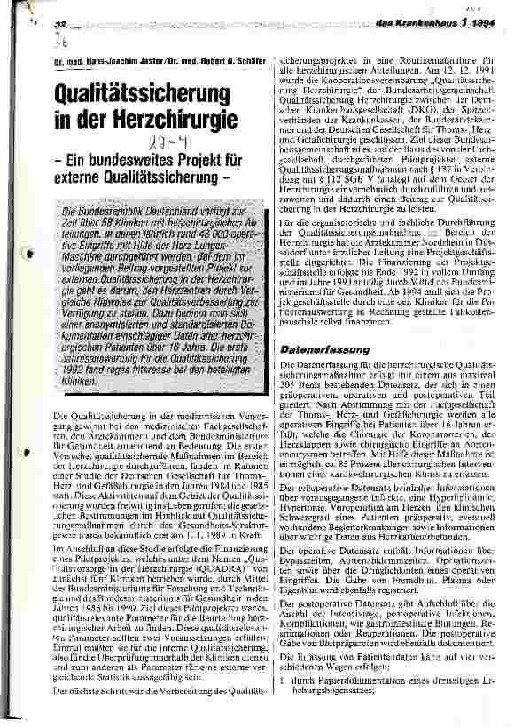 Vorschauseite 1: Qualitätssicherung in der Herzchirurgie Ein bundesweites Projekt für externe Qualitätssicherung