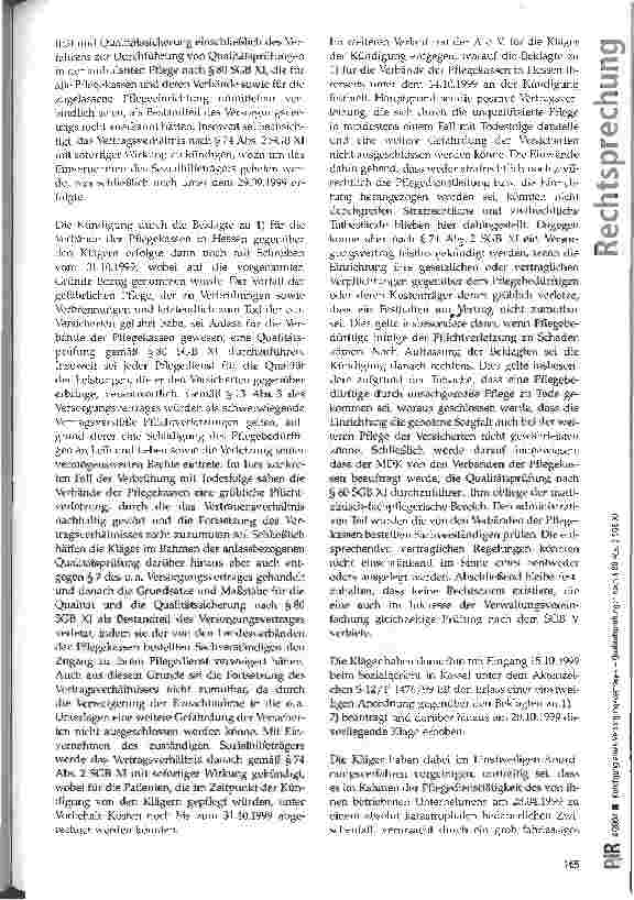 Vorschauseite 4: Kündigung eines Versorgungsvertrages - Qualitätsprüfungen nach § 80 Abs. 2 SGB XI SG Kassel, Urteil vom 26.01.2000