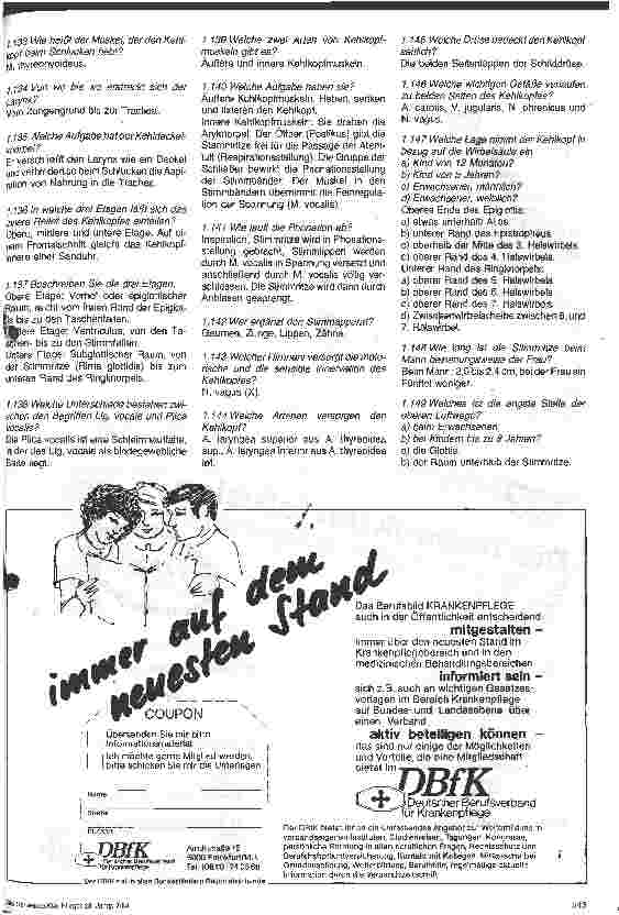 Vorschauseite 5: Prüfungsfragen zur Anästhesie und Intensivmedizin 1.Folge Anatomie des Respirationstraktes