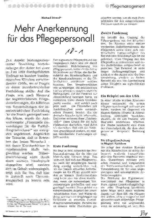 Vorschauseite 1: Mehr Anerkennung für das Pflegepersonal !