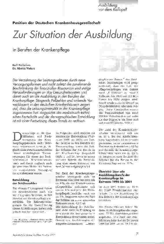 Vorschauseite 1: Zur Situation der Ausbildung in Berufen der Krankenpflege