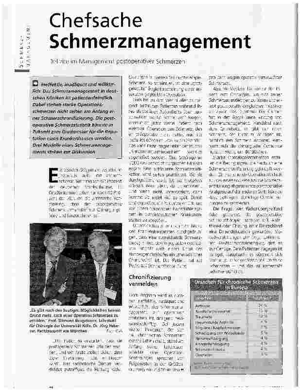 Vorschauseite 1: Chefsache SchmerzmanagementDefizite im Management postoperativer Schmerzen