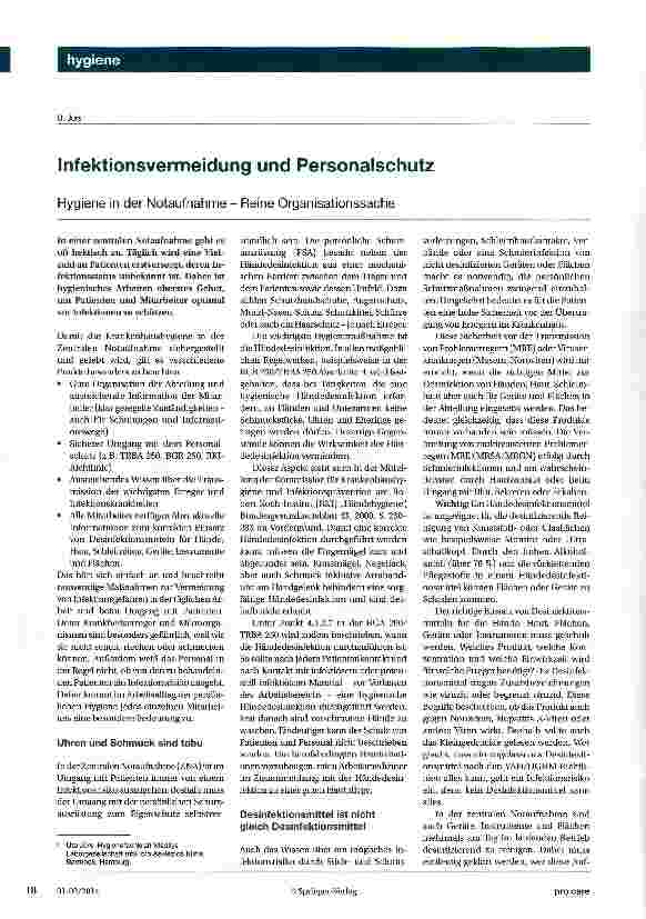 Vorschauseite 1: Infektionsvermeidung und PersonalschutzHygiene in der Notaufnahme - Reine Organisationssache