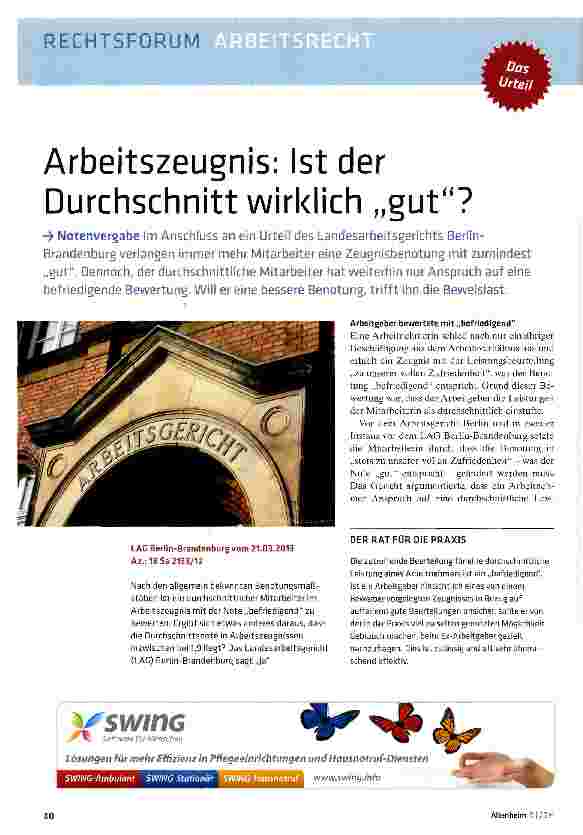 Vorschauseite 1: Arbeitszeugnis: Ist der Durchschnitt wirklich „gut?