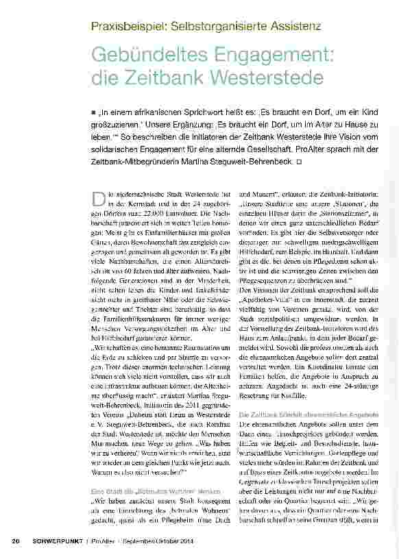 Vorschauseite 1: Gebündeltes Engagement die Zeitbank Westerstede