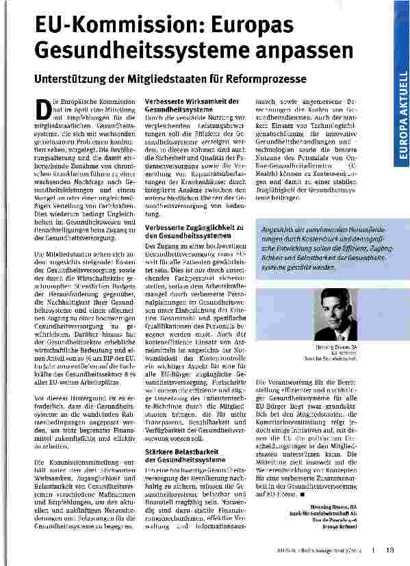 Vorschauseite 1: EU-Kommission: Europas Gesundheitssysteme anpassen