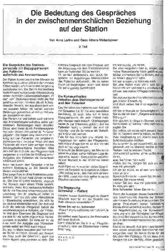 Vorschauseite 1: Die Bedeutung der Gespräches in der zwischenmenschlichen Beziehung auf der Station 2. Teil