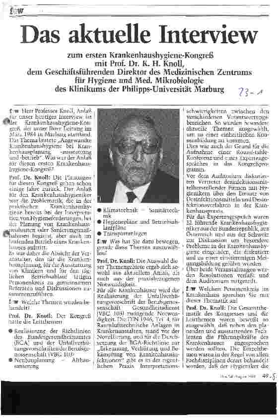 Vorschauseite 1: Das aktuelle Interview Zum ersten Krankenhaushygiene-Kongreß