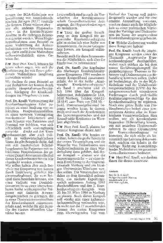 Vorschauseite 3: Das aktuelle Interview Zum ersten Krankenhaushygiene-Kongreß