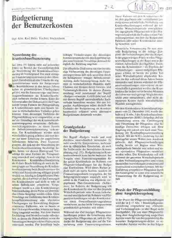 Vorschauseite 1: Budgetierung der Benutzerkosten