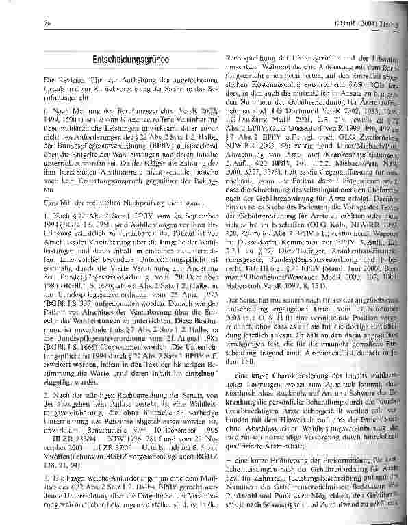 Vorschauseite 2: WahlleistungsvereinbarungenBGH Urteil vom 8. Januar 2004, Az.: III ZR 375/02