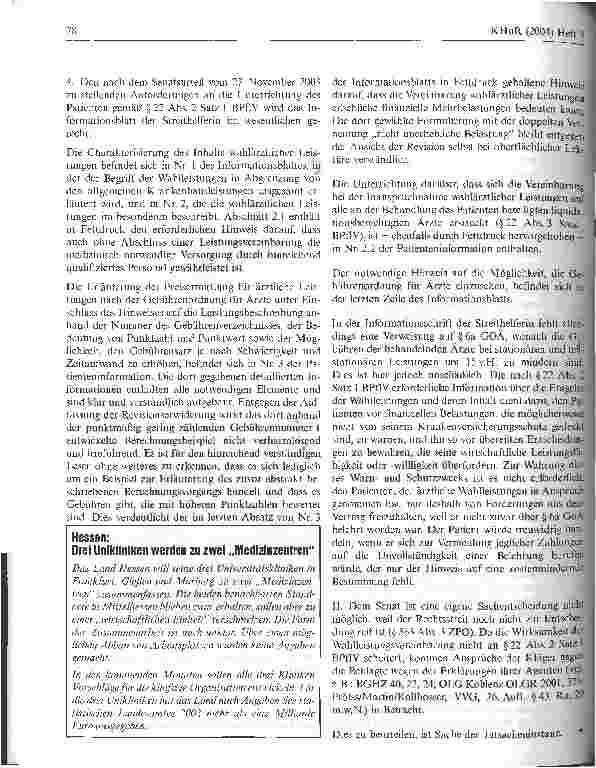 Vorschauseite 4: WahlleistungsvereinbarungenBGH Urteil vom 8. Januar 2004, Az.: III ZR 375/02