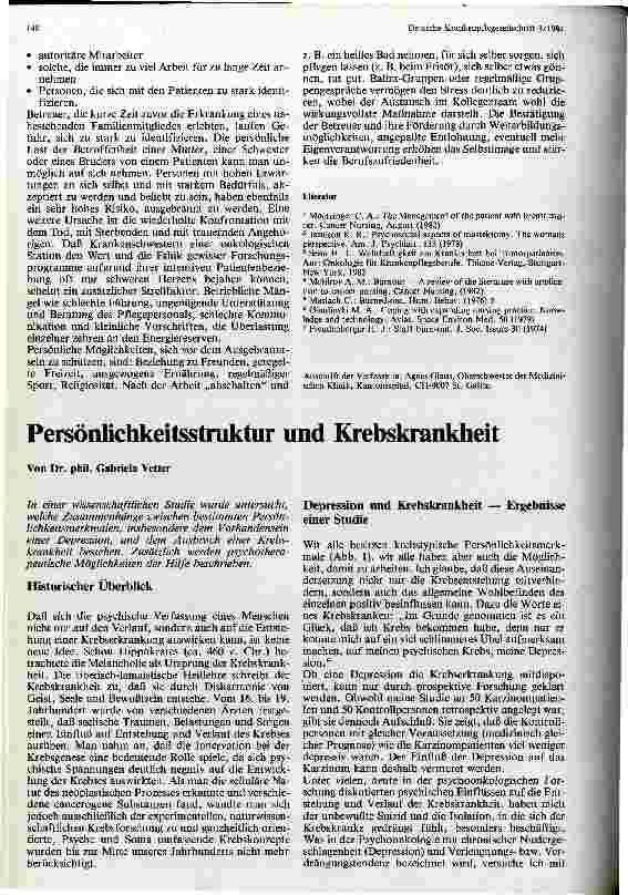 Vorschauseite 1: Persönlichkeitsstruktur und Krebskrankheit