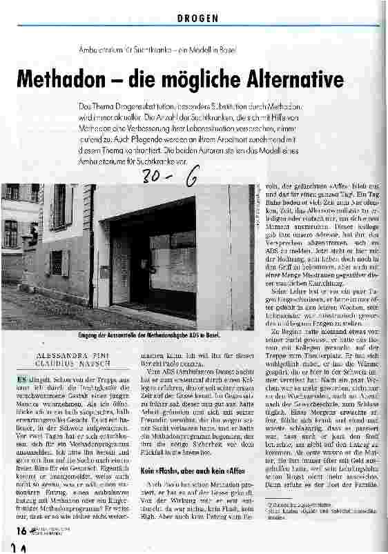 Vorschauseite 1: Methadon - die mögliche Alternative Ambulatorium für Suchtkranke - ein Modell in Basel