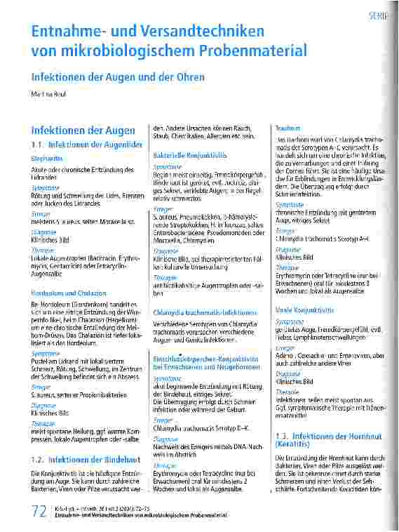 Vorschauseite 1: Entnahmeund Versandtechniken von mikrobiologischem Probenmaterial