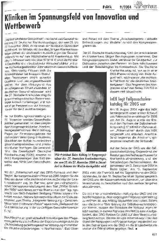 Vorschauseite 1: Kliniken im Spannungsfeld von Innovation und Wettbewerb