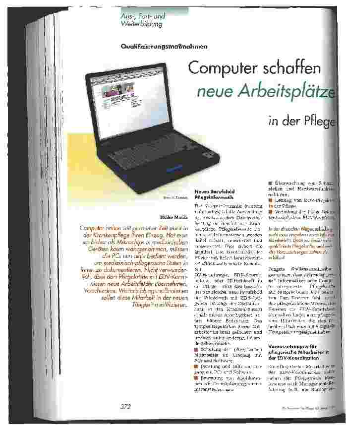 Vorschauseite 1: Computer schaffen neue Arbeitsplätze in der Pflege Qualifizierungsmaßnahmen