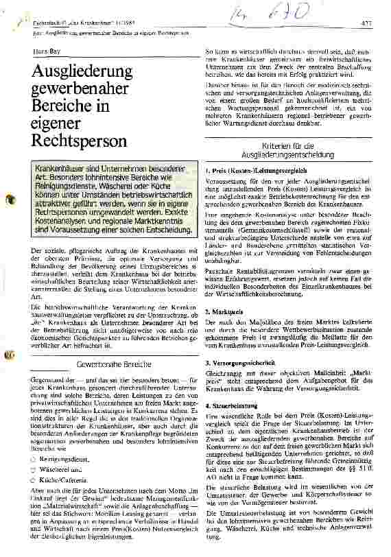 Vorschauseite 1: Ausgliederung gewerbenaher Bereiche in eigener Rechtsperson
