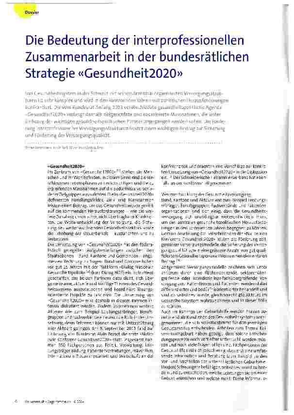 Vorschauseite 1: Die Bedeutung der interprofessionellen Zusammenarbeit in der bundesrätlichen Strategie «Gesundheit2020»