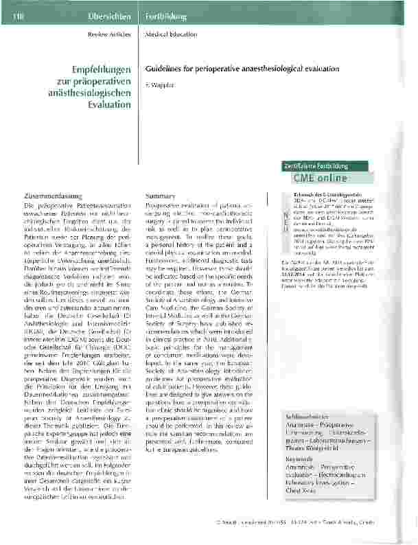 Vorschauseite 1: Empfehlungen zur präoperativen anästhesiologischen Evaluation