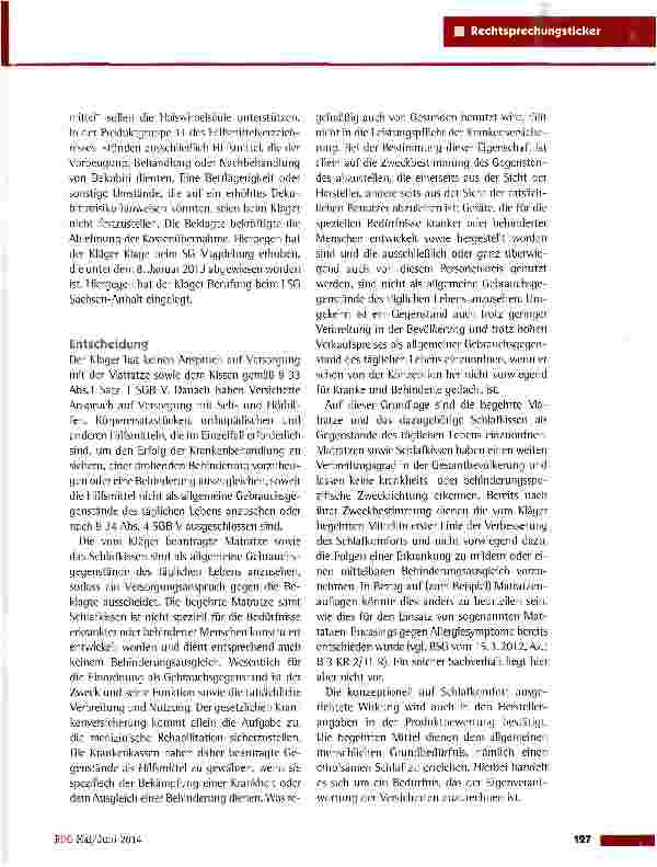 Vorschauseite 2: Verordnung einer viskoelastischen Polyurethan-Matratze LSG Sachsen-Anhalt vom 4.12.2013 (L 4 KR 6/13)
