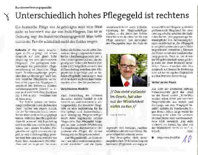 Vorschauseite 1: Unterschiedlich hohes Pflegegeld ist rechtens