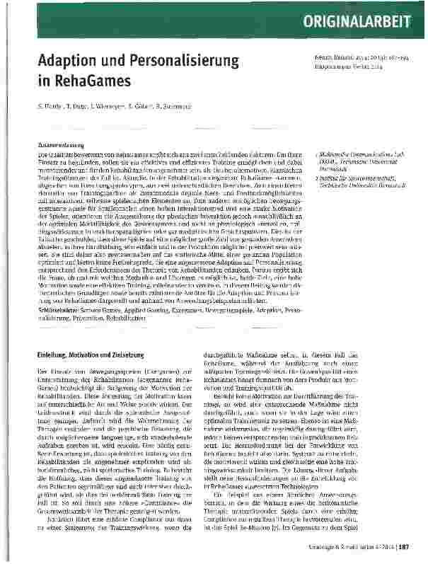 Vorschauseite 1: Adaption und Personalisierung in RehaGames