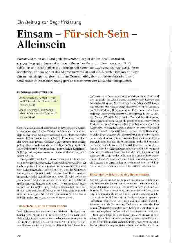 Vorschauseite 1: Einsam - Für-sich-Sein Alleinsein