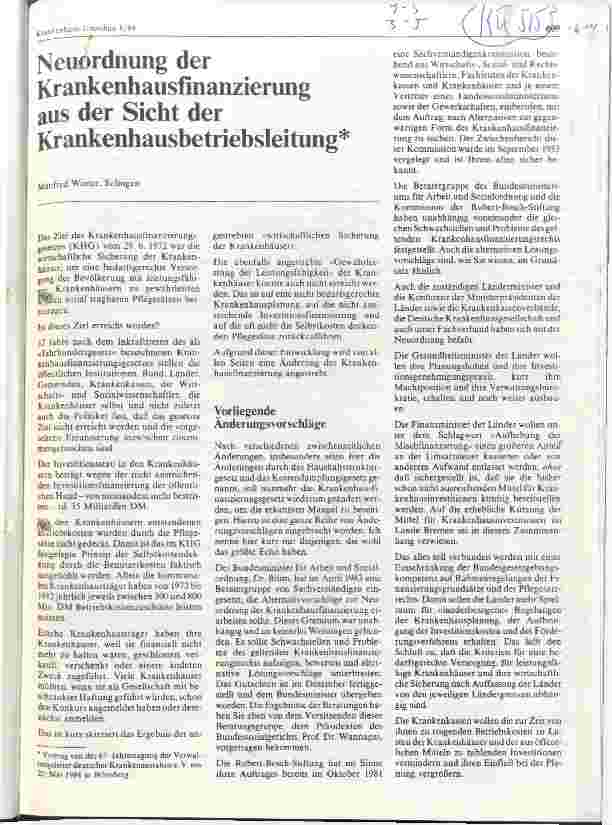 Vorschauseite 1: Neuordnung der Krankenhausfinanzierung aus der Sicht der Krankenhausbetriebsleitung