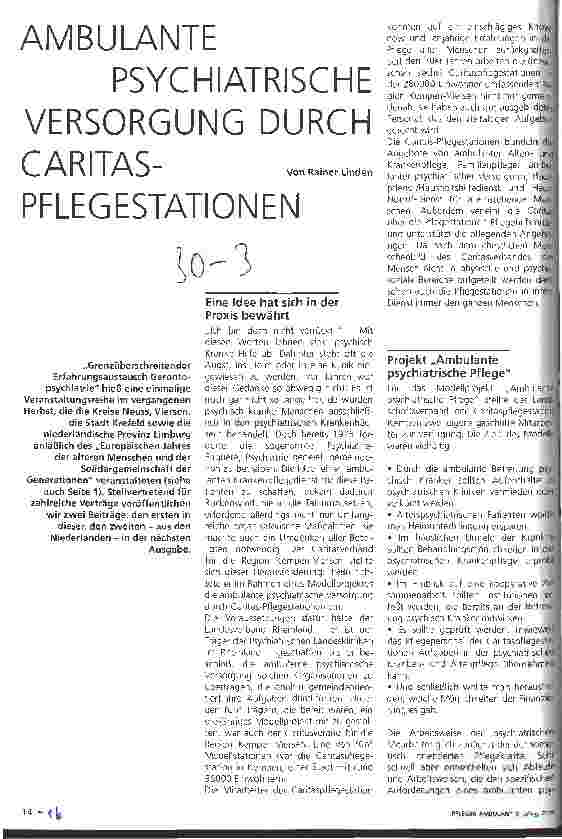 Vorschauseite 1: Ambulante psychiatrische Versorgung durch Caritas-Pflegestationen