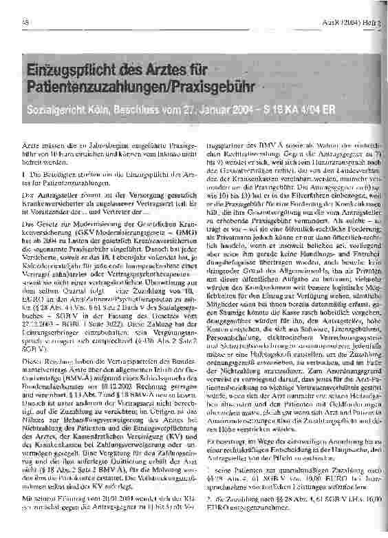 Vorschauseite 1: Einzugspflicht des Arztes für Patientenzuzahlungen/Praxisgebühr