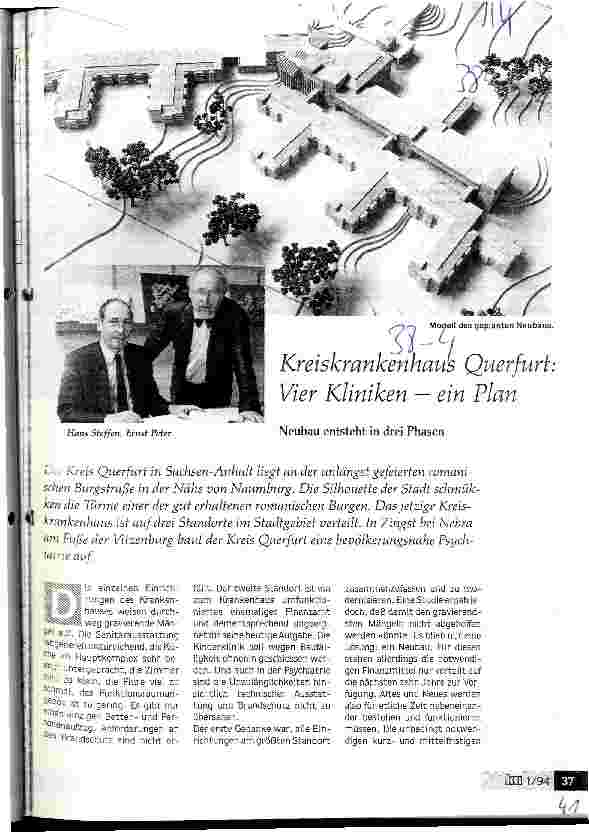 Vorschauseite 1: Kreiskrankenhaus Querfurt: Vier Kliniken - ein Plan Neubau entsteht in drei Phasen