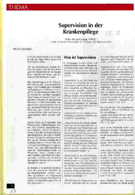 Vorschauseite 1: Supervision in der Krankenpflege Weiterbildungslehrgang a.d.Schwesternhochschule in Berlin